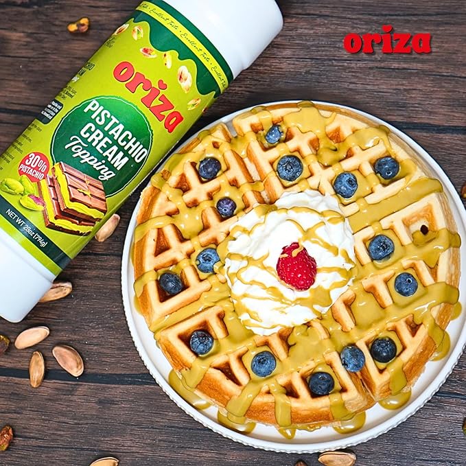 Oriza Pistachio Cream Topping, 28oz Bottle – Premium Pistachio Spread with 30% Pistachios, Palm Oil Free, Non-GMO, Natural Color – Dessert, Latte & Baking Cream-Velvo Beauty