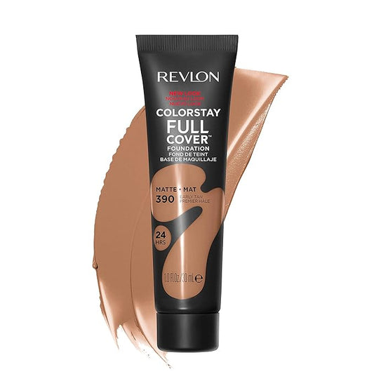 Revlon ColorStay Full Cover Longwear Matte Foundation, Heat & Sweat Resistant Lightweight Face Makeup, Early Tan (390), 1.0 oz-Velvo Beauty