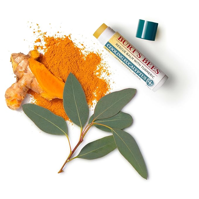 Burt's Bees 100% Natural Origin Rescue Lip Balm With Beeswax and Antioxidant-Rich Turmeric Promotes Healing Of Extremely Dry Lips, Cooling Eucalyptus, 2 Tubes in Blister Box(Pack May Vary)-Velvo Beauty