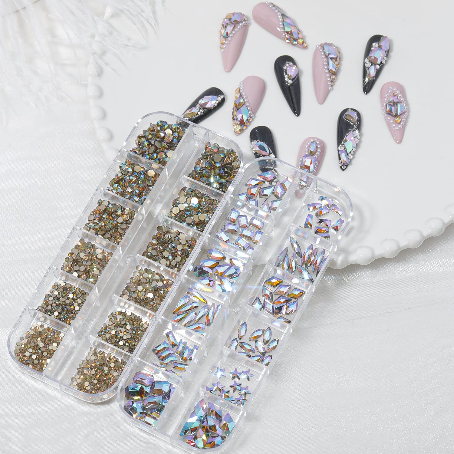 HNUIX Nail Rhinestones - 3D Multi Shape Size Crystal, Phantom Purple Nail Gems, Flat Back, with Kit, for Nail Art, DIY Decorations-Velvo Beauty