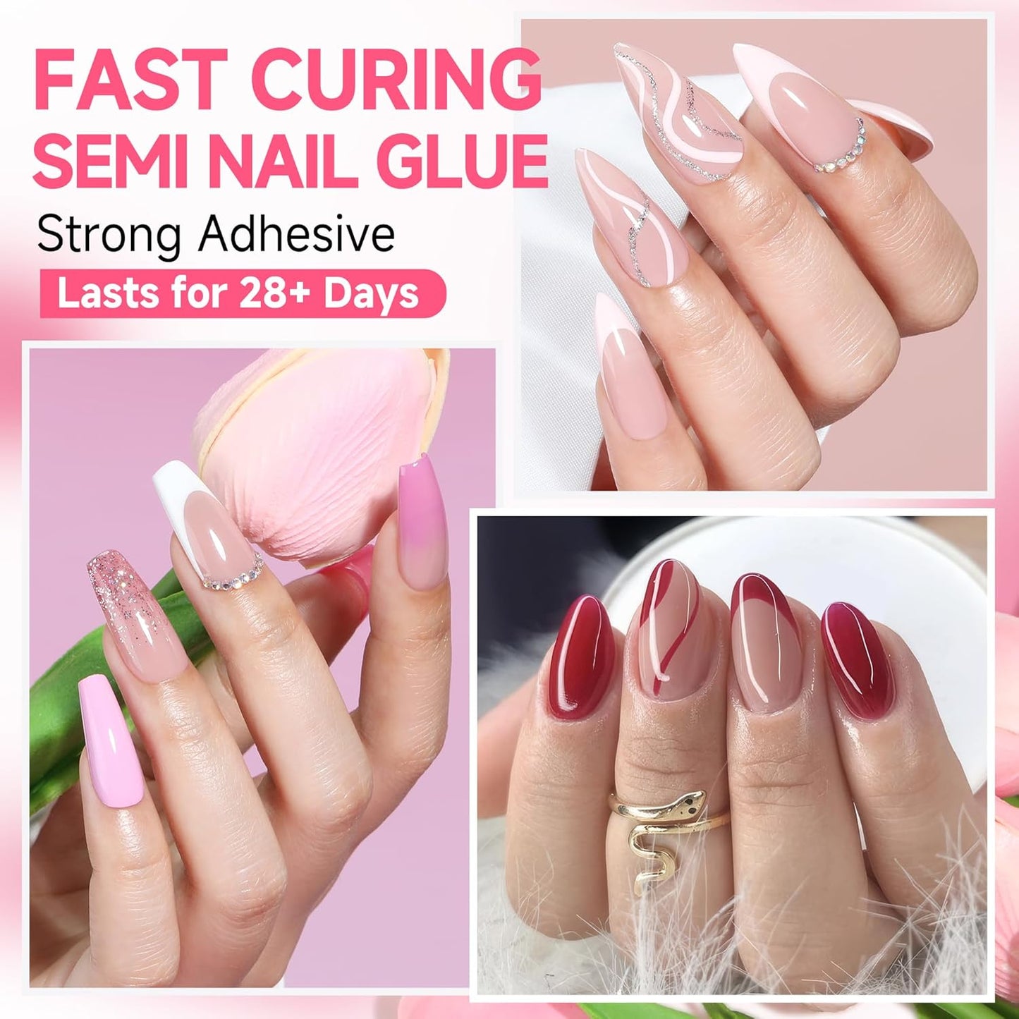 UNA GELLA Lamp-Free Semi Solid Nail Glue for Press Ons: 10ml and Soak Off Gel Nail Glue Remover for False Acrylic Nails 12ml, Super Strong G LUE Quick Removal Kit-Velvo Beauty