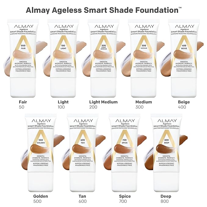 Almay Anti-Aging Foundation, Smart Shade Face Makeup with Hyaluronic Acid, Niacinamide, Vitamin C & E, Hypoallergenic-Fragrance Free, 800 Deep, 1 Fl Oz (Pack of 1)-Velvo Beauty