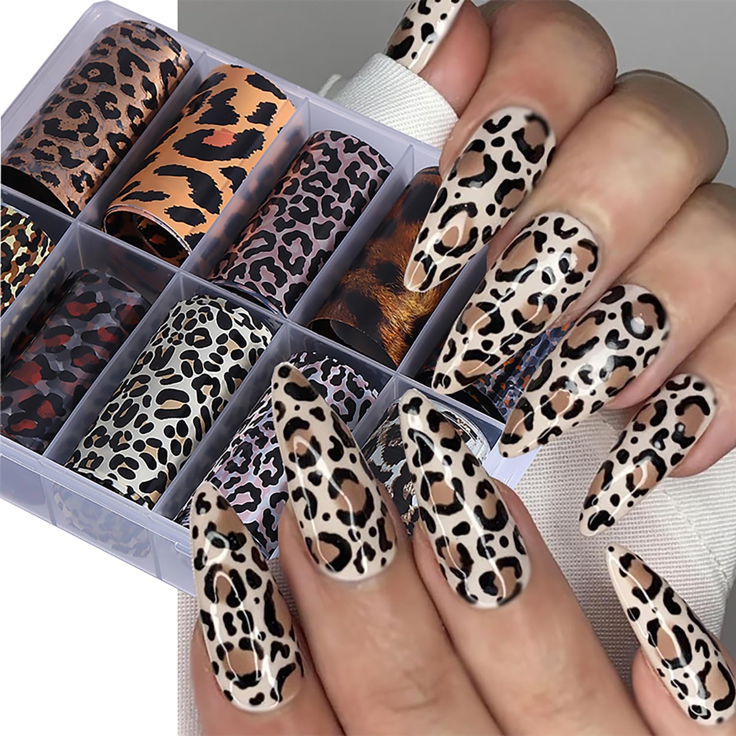 10 Rolls Leopard Print Nail Foil Transfer Stickers Autumn Winter Nails Decoration Self Adhesive Leopard Nail Foils Transfer Nail Art Animal Print Nails Supplies for Women DIY Manicure Accessories-Velvo Beauty