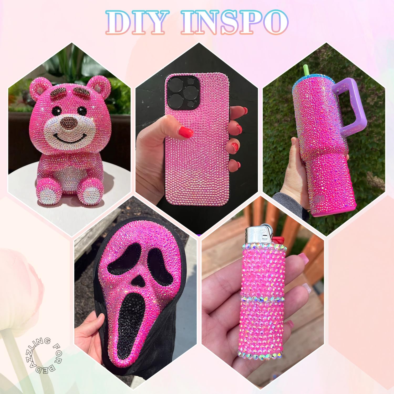 25000Pcs Resin Rhinestones with B7000 Jewelry Glue for Crafting, Hot Pink AB 2-6mm Non Hotfix Flatback Gems, Bedazzling Crystal for DIY Crafts Clothing Tumblers Mugs Shoes Fabric Decor Nail Art-Velvo Beauty