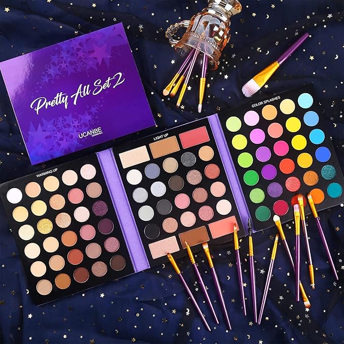 UCANBE 86 Colors Nude Eyeshadow Palette with 15pcs Makeup Brushes Set, Matte Glitter Long Lasting Highly Pigmented Waterproof Colorful Eye Shadow Contour Blush Powder Highlighter All in One-Velvo Beauty