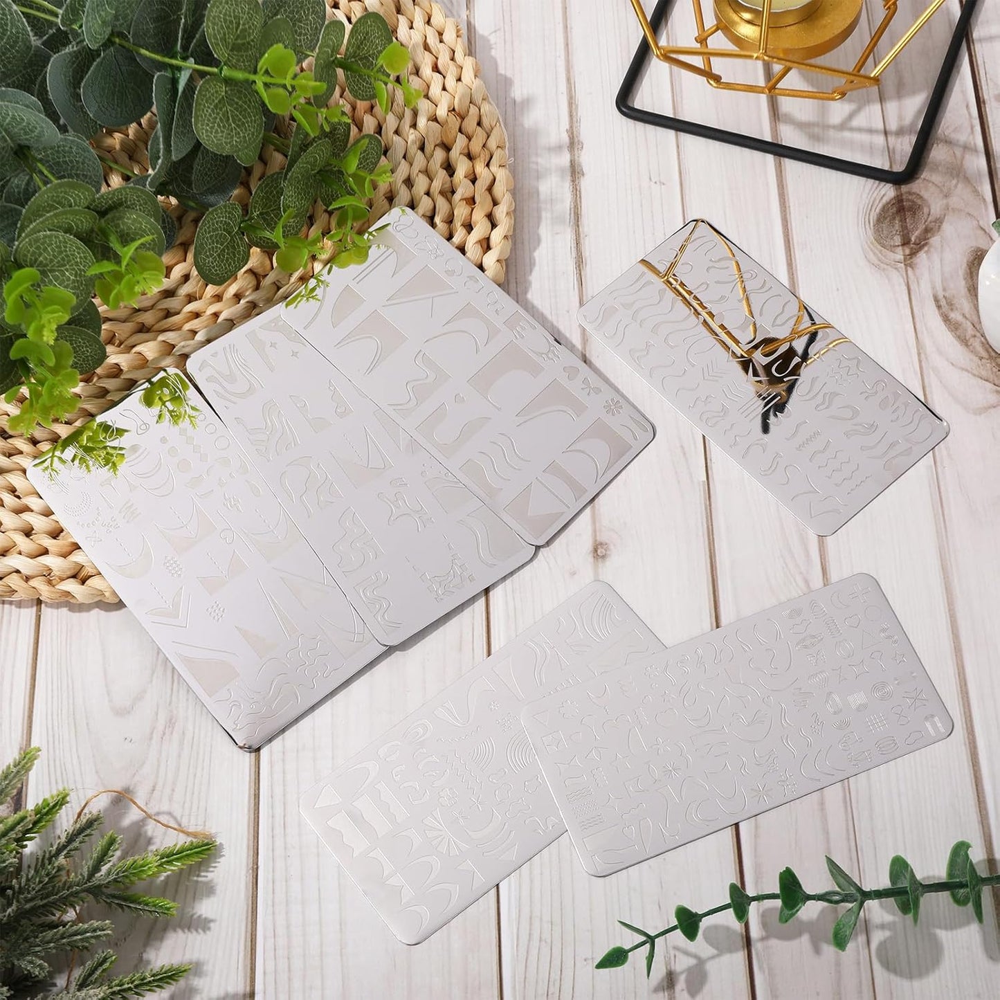 Whaline 6Pcs French Line Nail Plates Stamping Set Minimalism Wave Stripe Stamp Templates Nail Art Plates For DIY Print Manicure Salon Design-Velvo Beauty