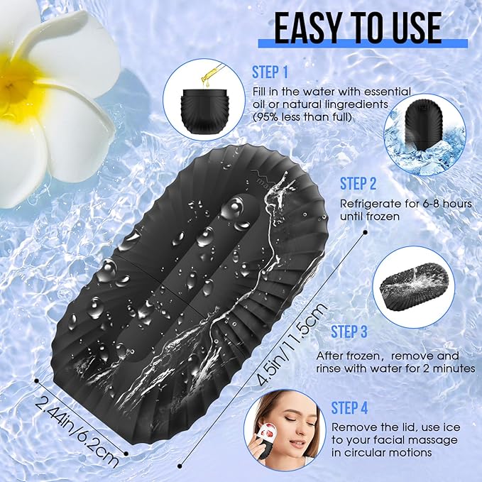 Ice Roller for Face and Eye, Reusable Silicone Ice Facial Roller Ice Holder, Face Ice Mold Skin Care, Ice Cube Roller for Shrink Pores Anti Wrinkle Reduce Puffiness, Black-Velvo Beauty