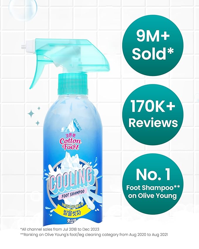 Cotton Foot - Foot Shampoo (Menthol Cooling, 13fl oz) - Refreshing Cleanse Spray, Deodorizing Foot Care Wash. Foaming Wash, Easy to Use-Velvo Beauty