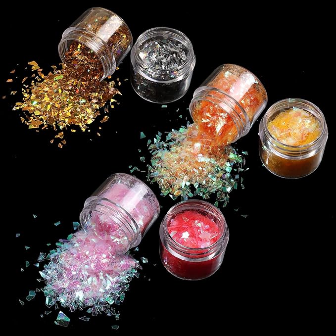 Allstarry 12 Colors Mermaid Nail Chunky Glitter Ultra-Thin Fluorescent Glass Paper Irregular Iridescent Sequin Flakes Glitters Sticker for Nails Art Decoration Hair Eyes Face Body DIY Craft-Velvo Beauty