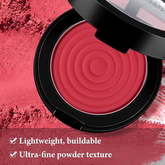 Boobeen Soft Blend Powder Blush for Cheeks, Buildable Color Matte Smooth Blush Palette Compact Blush Powder Makeup, Long-lasting Flush Color, with Mirror and Brush-Velvo Beauty