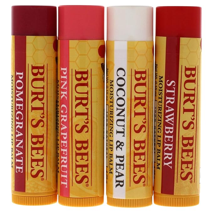 Burt’s Bees Holiday Gift, 4 Lip Balm Stocking Stuffer Products, Beeswax Fruit Set - Pomegranate, Sweet Mandarin, Coconut and Pear & Watermelon (Old Version)-Velvo Beauty