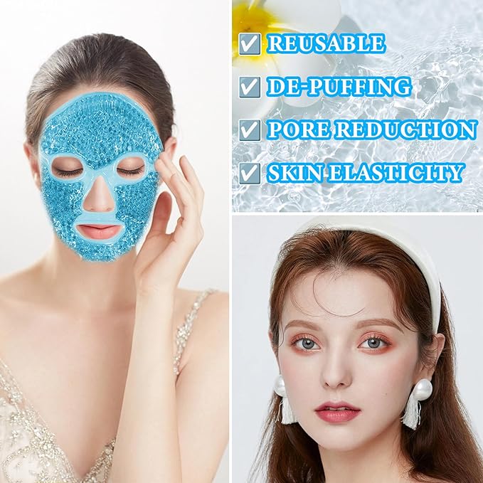Cold Face Eye Mask Ice Pack for Dark Circles,Puffiness,Face SPA,Headaches,Pressure,Cooling Face Masks for Women Sleeping,Migraines Relief,Skin Care Gel Beads Hot Cold Use Ice Facial Mask-Velvo Beauty