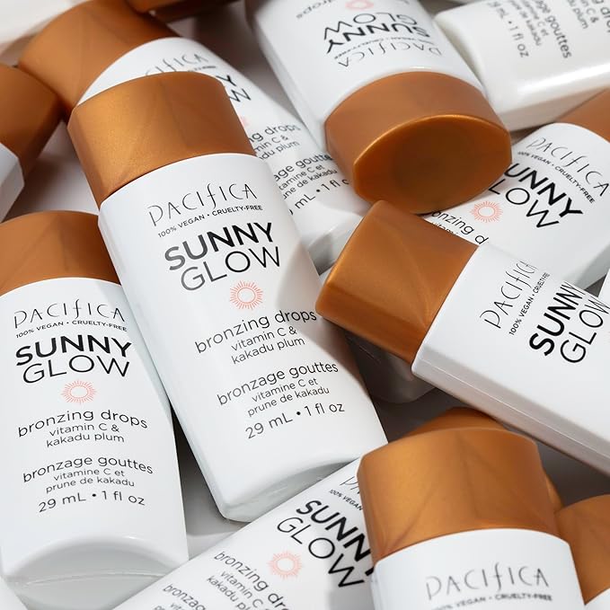 Pacifica Sunny Glow Liquid Face Bronzer Drops - Face Makeup Bronzing For Face & Cheeks for Instant Sun-Kissed Glow - Vitamin C & Glycolic Acid Infused Liquid Bronzer Illuminating Highlighting Clean-Velvo Beauty