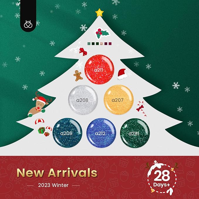 Beetles Glitter Gel Nail Polish, 6 Colors Red Green Gel Nail Polish Set Soak Off Uv LED Nail Lamp Reflective Glitter Nail Art DIY Home Nails Manicure Gifts for Women Her Girls-Velvo Beauty