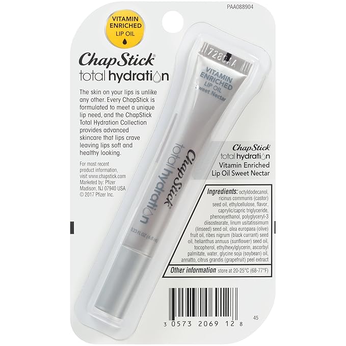 ChapStick Total Hydration Sweet Nectar Flavor Vitamin Enriched Lip Oil, Non Tinted Lip Care - 0.23 Oz-Velvo Beauty