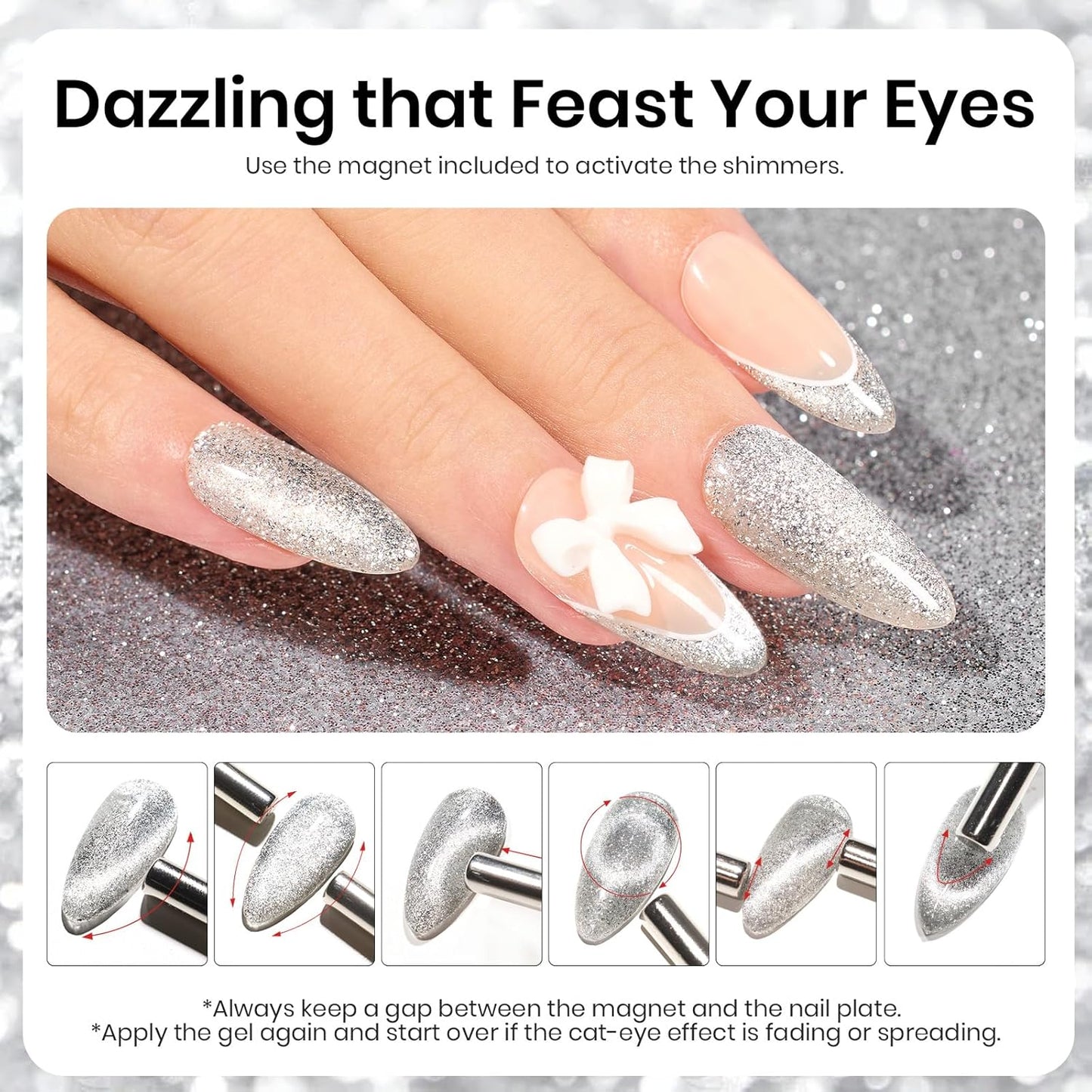 Beetles Sliver Cat Eye Gel Nail Polish - 15ML Glitter Cat Eye Magnetic Holographic Fall Gel Polish Soak Off UV Salon DIY French Nail Art Gift for Women-Velvo Beauty