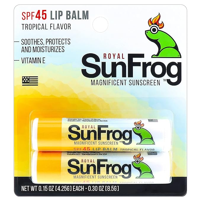 Royal SunFrog | 2-Pack Tropical Lip Balm with SPF 45 Sun Protection | Protects, Soothes, and Moisturizes with Vitamin E and Sunscreen (0.15oz/4.25g Per Stick)-Velvo Beauty