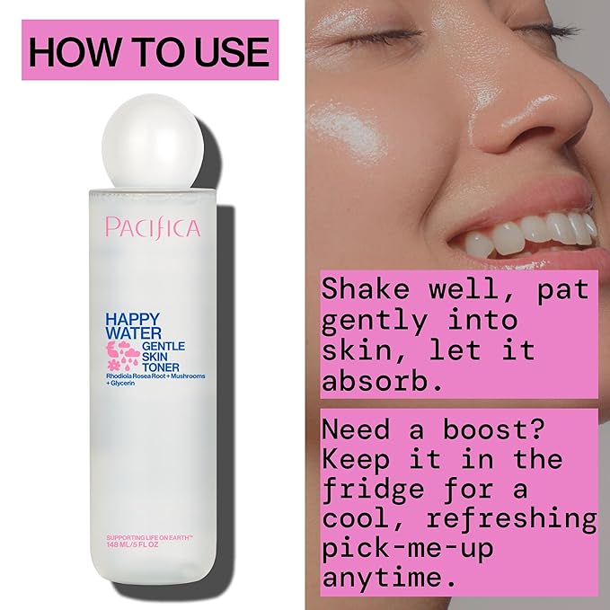 Pacifica Happy Water Hydrating Facial Toner Mist – Vegan Ceramides, Hyaluronic Acid & Electrolytes, Refreshing & Calming for Balanced Skin, Clean Beauty, Vegan, Cruelty-Free, All Skin Types, 4 oz-Velvo Beauty