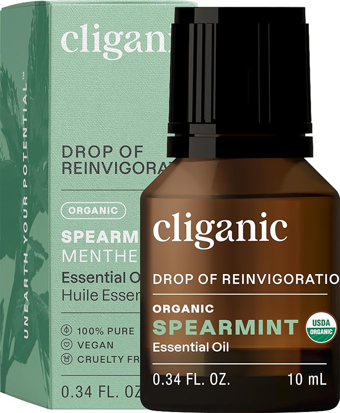 Cliganic USDA Organic Spearmint Essential Oil, 100% Pure Natural Undiluted, for Aromatherapy (10ml) | Non-GMO Verified (Packaging May Vary)-Velvo Beauty
