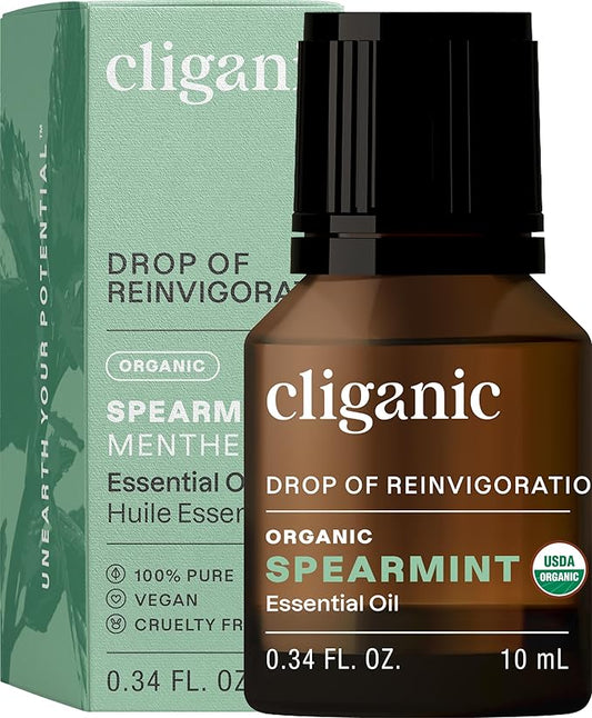 Cliganic USDA Organic Spearmint Essential Oil, 100% Pure Natural Undiluted, for Aromatherapy (10ml) | Non-GMO Verified (Packaging May Vary)-Velvo Beauty