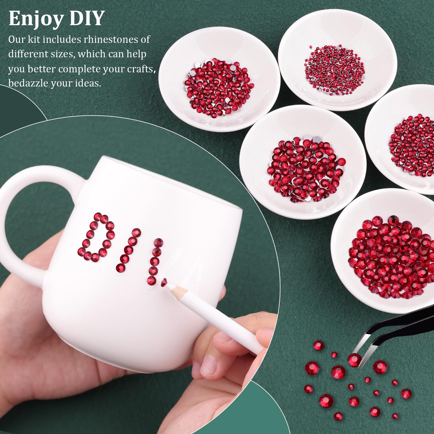 Resin Rhinestones for Crafting with B7000 Jewelry Glue, 2 Boxes Dark Red Flatback Crystals with 3Pcs 10ml Glue for Bedazzling Crafts DIY Nail Art Makeup, Gems for Clothing Shoes-Velvo Beauty