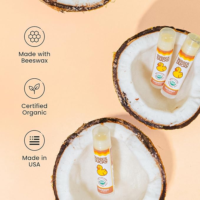Rubber Ducky Sunscreen - Organic Lip Balm for Women, All Natural Lip Balm Stick with Vitamin E - Moisturizing & Hydrating Lip Balm for Dry Lips - Untinted and Non-Toxic Lip Care - Coconut, 3 Pack-Velvo Beauty