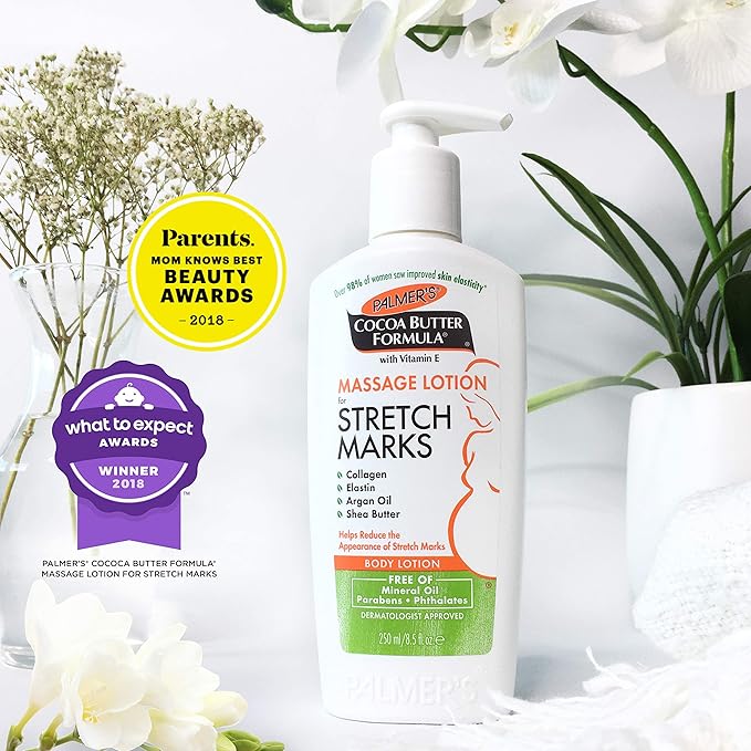 Palmer's Cocoa Butter Formula Massage Lotion for Stretch Marks, Pregnancy Skin Care, Belly Cream with Collagen, Elastin, Argan Oil and Shea Butter, 8.5 Ounces (Pack of 2)-Velvo Beauty