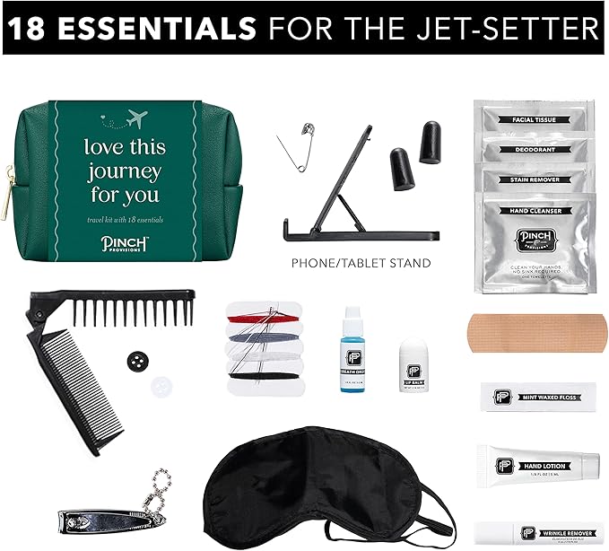Pinch Provisions Travel Kit, includes 18 Must-Have Emergency Essential Items for Travelling, Ideal Road Trip or Airport Gift for Friends, Family & Peers, Portable Pouch-Velvo Beauty