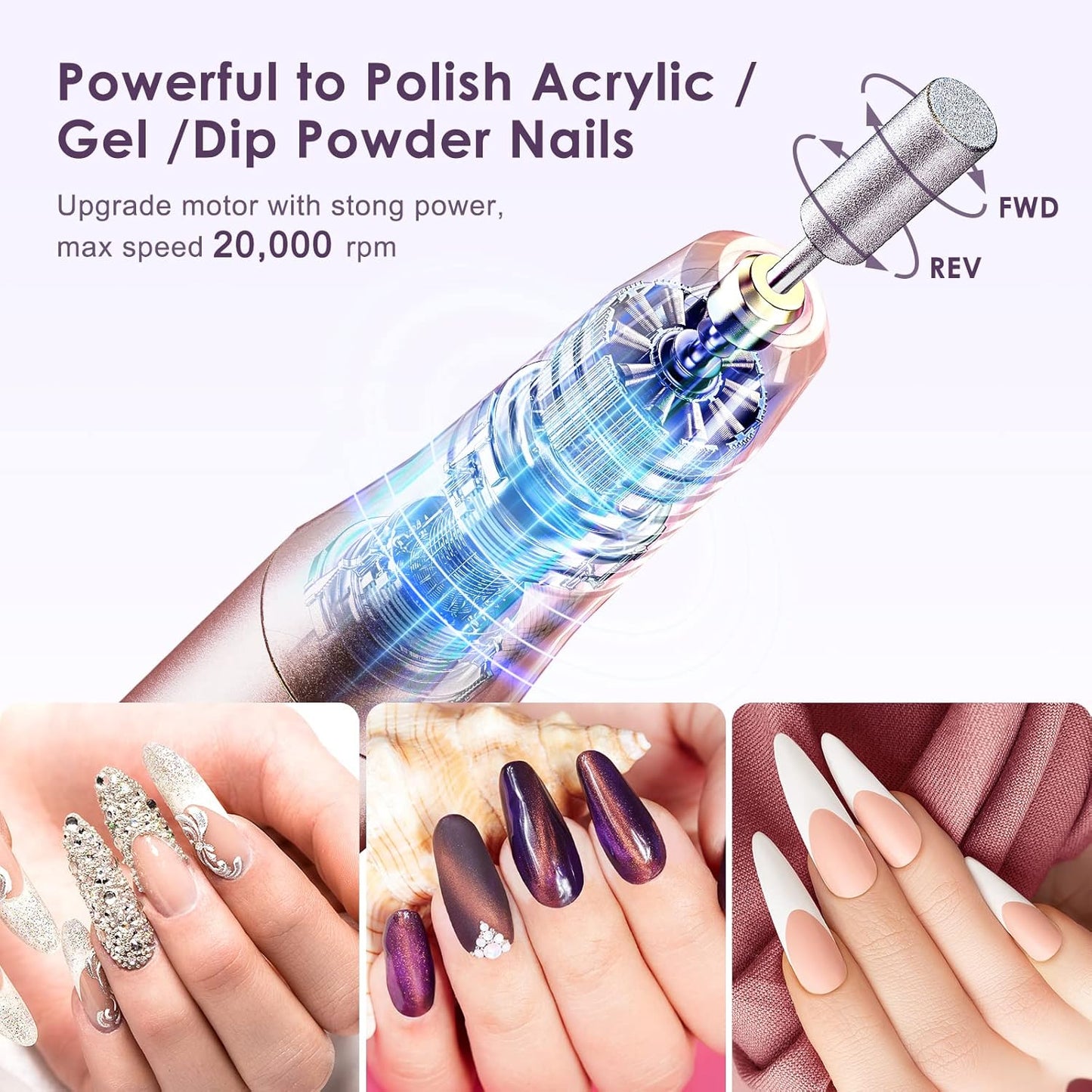 COSLUS Cordless Nail Drill Electric File: Professional for Acrylic Gel Dip Powder Nails Portable Nail Drill Machine Kit for Manicure Pedicure Nail Set with Everything Rechargeable Lightweight-Velvo Beauty