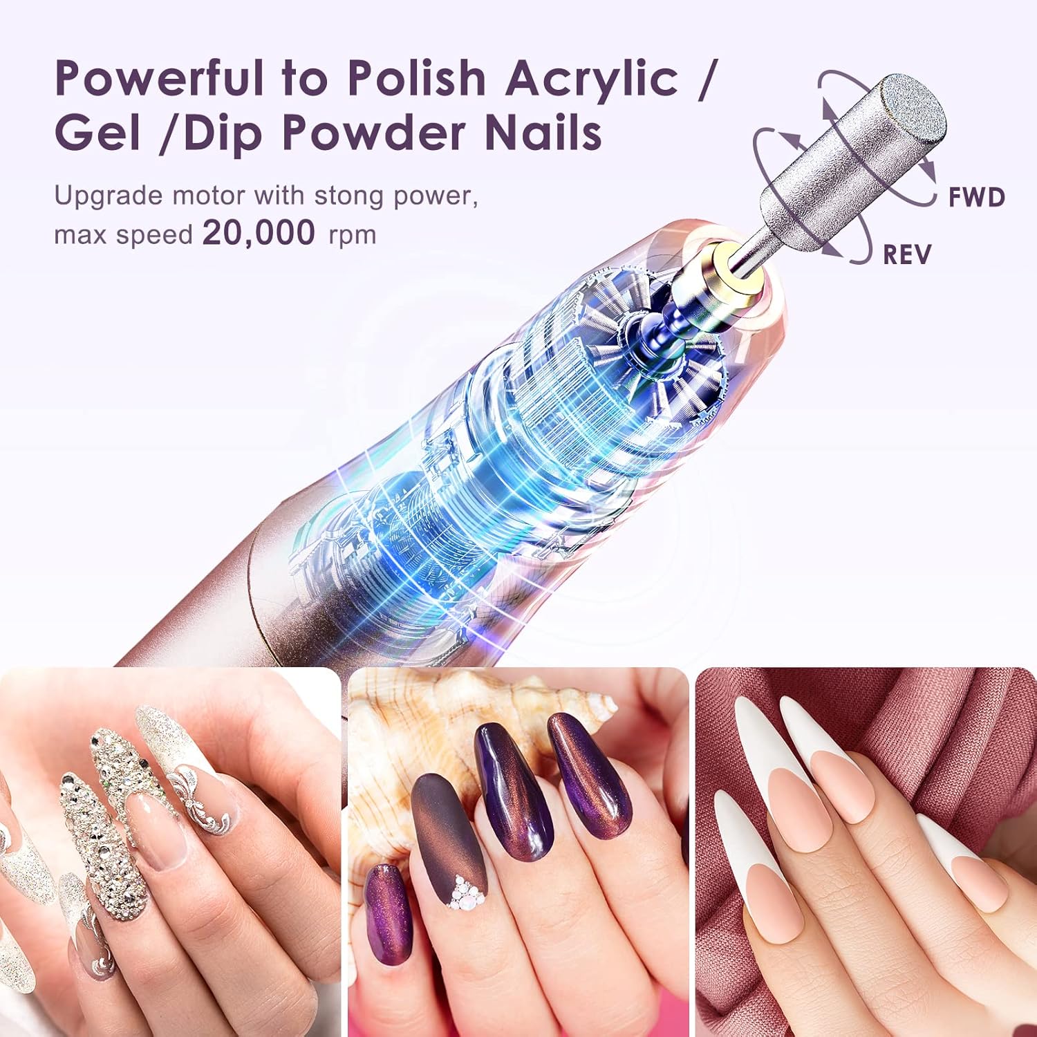 COSLUS Cordless Nail Drill Electric File: Professional for Acrylic Gel Dip Powder Nails Portable Nail Drill Machine Kit for Manicure Pedicure Nail Set with Everything Rechargeable Lightweight-Velvo Beauty