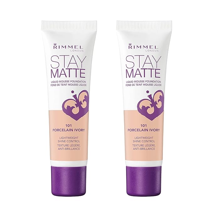 Rimmel, Stay Matte Foundation, Porcelain Ivory , 2 Count (Pack of 1)-Velvo Beauty