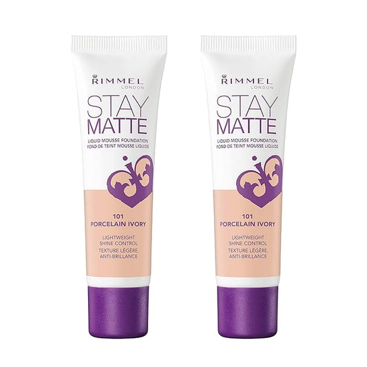 Rimmel, Stay Matte Foundation, Porcelain Ivory , 2 Count (Pack of 1)-Velvo Beauty