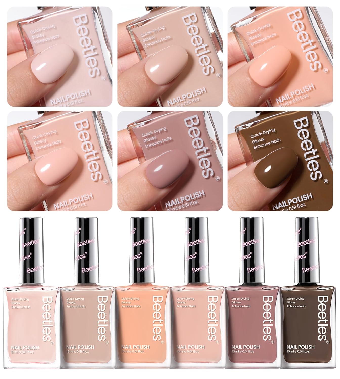 Beetles Nude Nail Polish Set Coconut Mousse 6Pcs, Pink Nail Fast Drying Long Lasting Neutral Brown Red Burgundy Dark Lacquer Glossy for Salon-Quality Results-Velvo Beauty