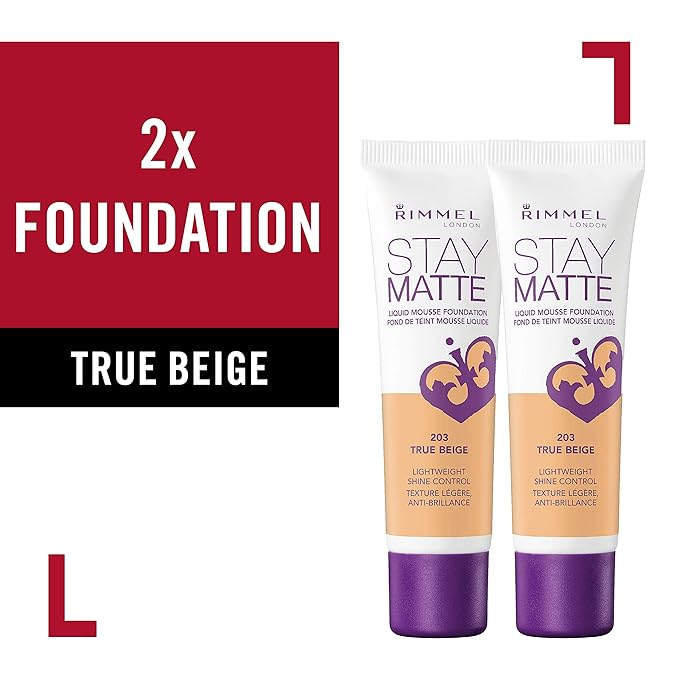 Rimmel, Stay Matte Foundation, True Beige 2 Count (Pack of 1)-Velvo Beauty