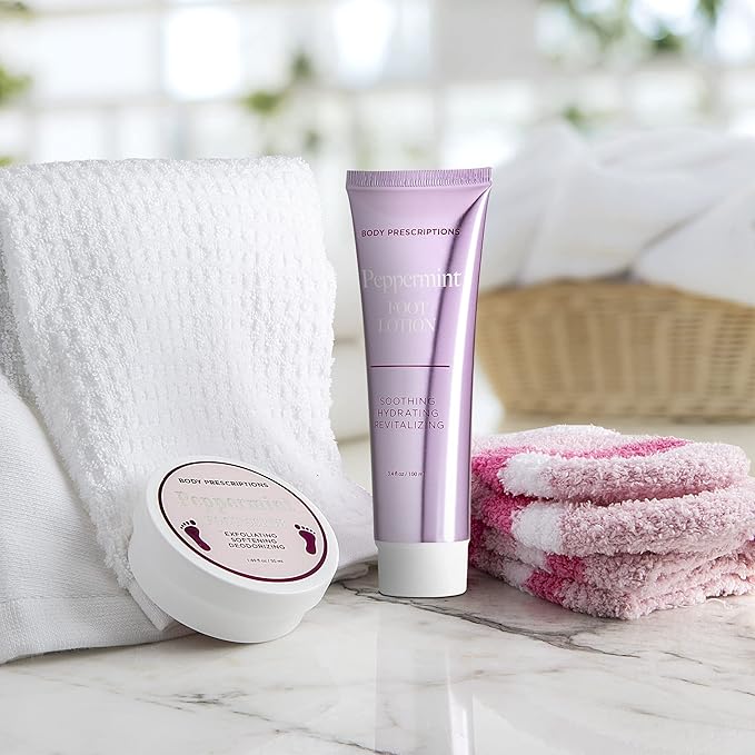 Live Green Bath and Body Pedicure Set- Relaxing Foot Care Set with Pink Fuzzy Socks, Peppermint Foot Lotion, and Foot Scrub, Holiday Present for Women-Velvo Beauty