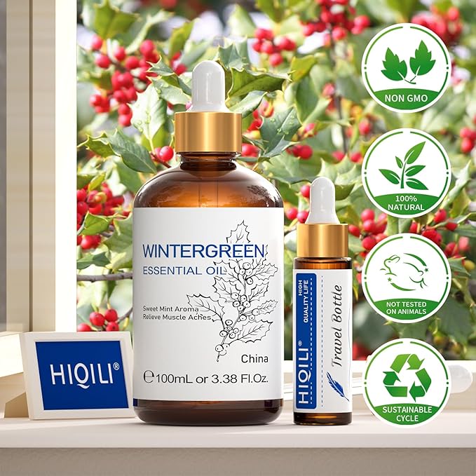 HIQILI Wintergreen Essential Oil,100% Pure Natural,for Diffuser-Inhalation Therapy - 3.38 Fl Oz-Velvo Beauty