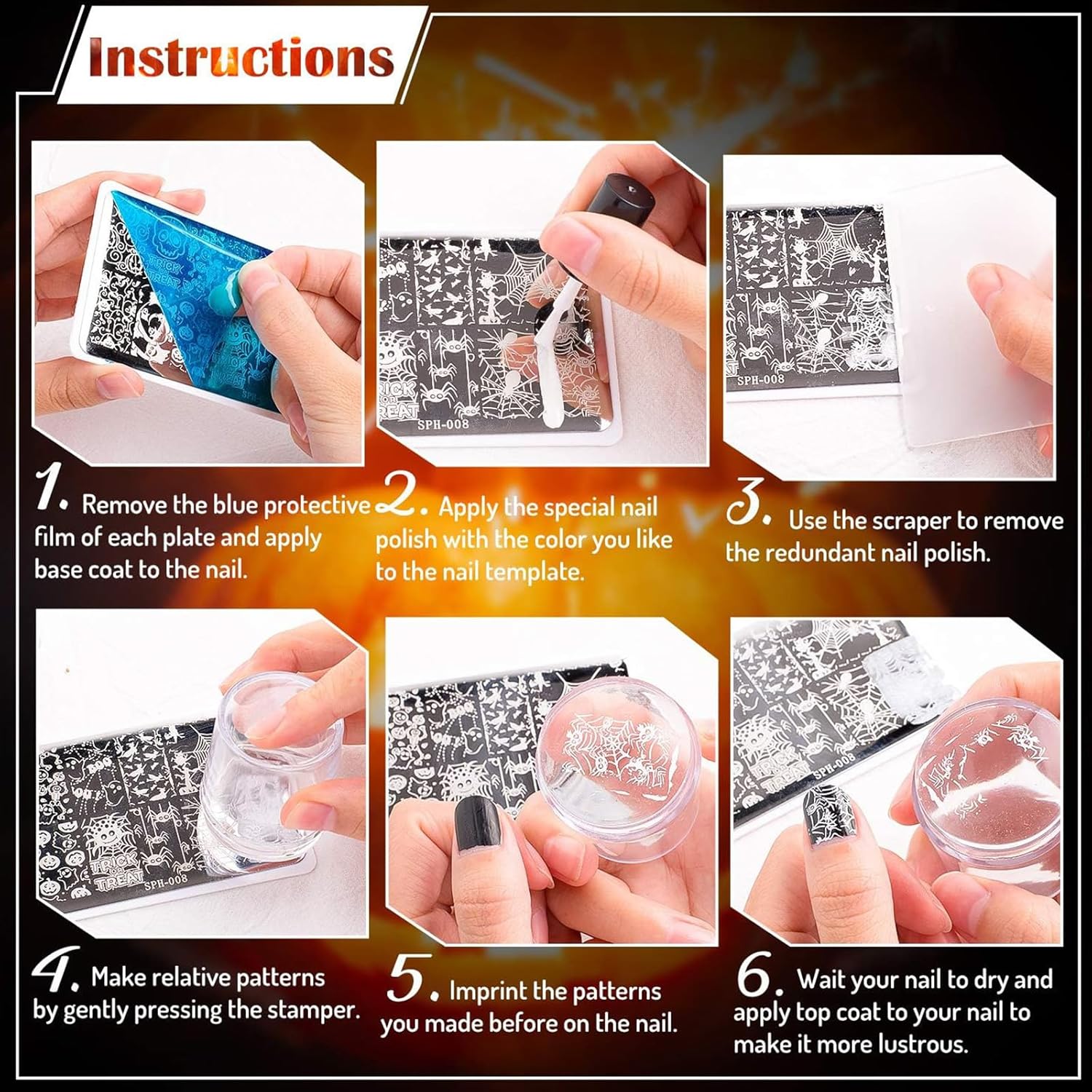 Whaline 6Pcs Sun Moon Star Nail Plates Stamping Set Groovy Stamp Templates Nail Art Plates for DIY Print Manicure Salon Design Gift Supplies-Velvo Beauty