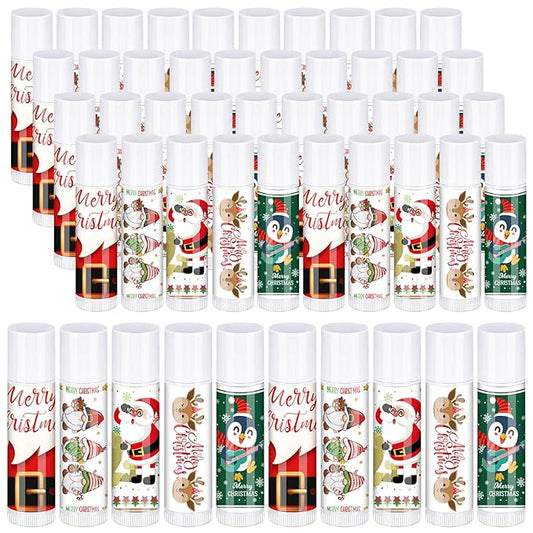 50 Pcs Pink Princess Lip Balm Bulk Pink Girl Lip Care Products Pink Girl Birthday Party Supplies Princess Party Gifts for Kids Women Bachelorette Party Bridal Baby Shower(Classic Christmas Styles)-Velvo Beauty