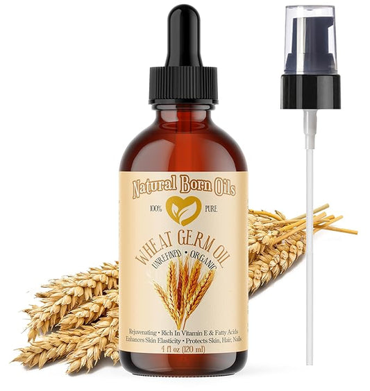 Natural Born Oils Wheat Germ Oil. 4oz. 100% Pure, Natural, Organic, Cold-pressed, Unrefined, Rejuvenating, Rich in Vitamin E. Moisturizer for Skin Hair-Velvo Beauty