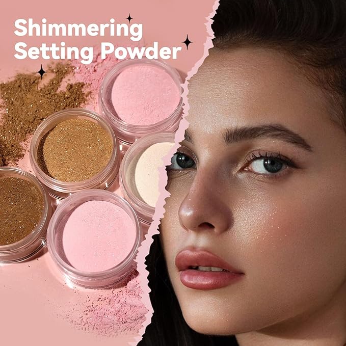 Loose Face Powder Glitter Setting Powder Matte Finishing Powder Shine,Long-lasting,Lightweight,Sets Foundation Makeup-Velvo Beauty