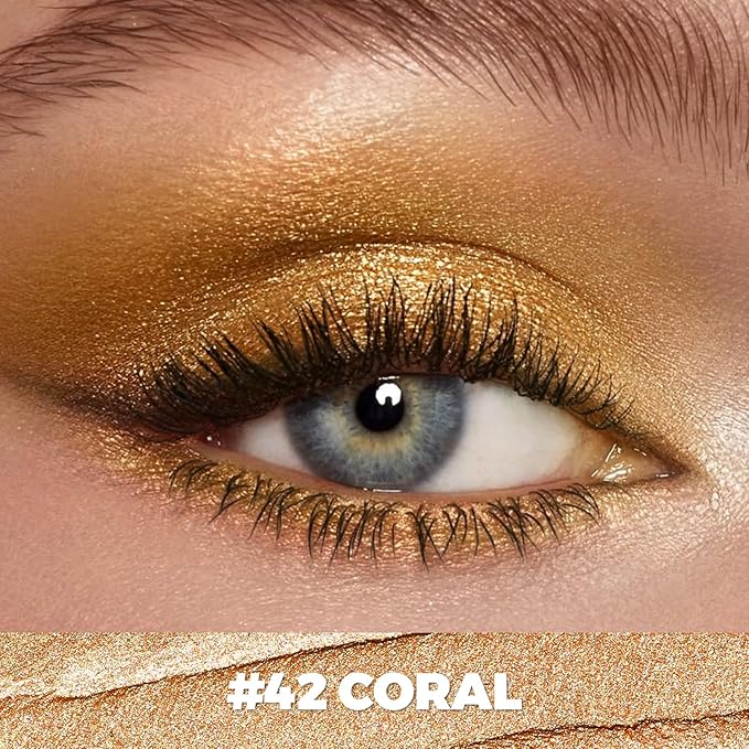 FOCALLURE Shimmer and Matte Cream Eyeshadow Stick,Smooth Brilliant Eye Brightener Pencil for Women,Long Lasting Waterproof Eye Shadow and Liners Makeup,CORAL-Velvo Beauty