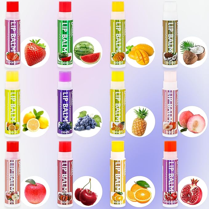 Dmsky Lip Balm 12 Pack, Colorful Lip Balm Bulk with Vitamin E and Coconut Oi, Hydrating Moisturizing Lip Balm Set for Men Women- 12 Flavors-Velvo Beauty