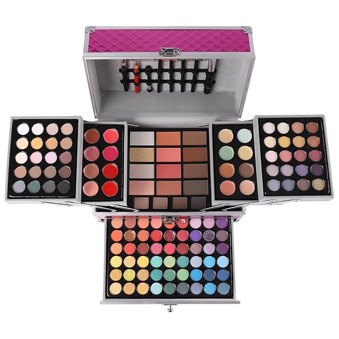 All in One Makeup Gift Set for Women Girls Full Kit, Includes Eyeshadow, Lipstick, Concealer, Highlighter, Eyebrow Powder, Blush, Contour, Lip Liners, Eyeliner, Brushes (Cerise)-Velvo Beauty