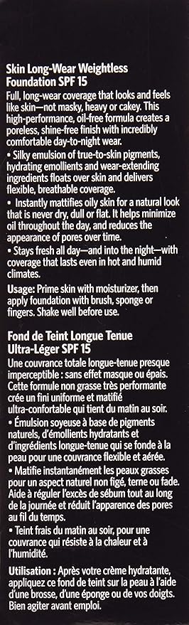 Bobbi Brown Skin Long-Wear Weightless Foundation SPF 15-1 Warm Ivory Women 1 oz-Velvo Beauty