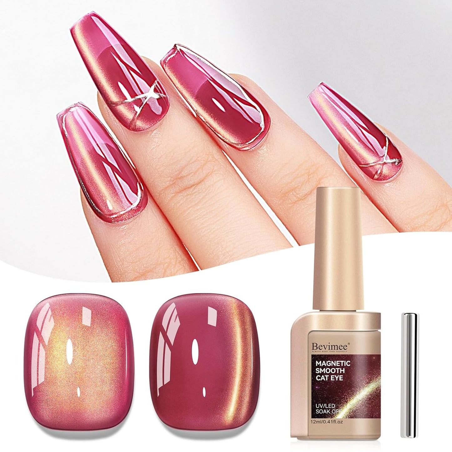 Cat Eye Gel Nail Polish Red Glass Jelly Magnetic Nail Polish Gel Shimmer Glitter Gloss Shine Holographic Wine Color Velvet For Nail Art Manicure DIY At Home 12ml-Velvo Beauty