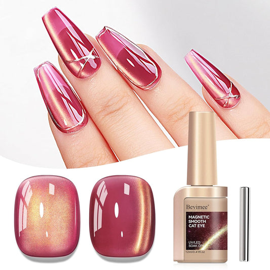 Cat Eye Gel Nail Polish Red Glass Jelly Magnetic Nail Polish Gel Shimmer Glitter Gloss Shine Holographic Wine Color Velvet For Nail Art Manicure DIY At Home 12ml-Velvo Beauty