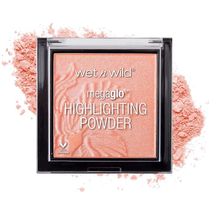 wet n wild MegaGlo Highlighting Powder, Highlighter Makeup, Shimmer Glow, Pink Rose Gold Bloom Time-Velvo Beauty