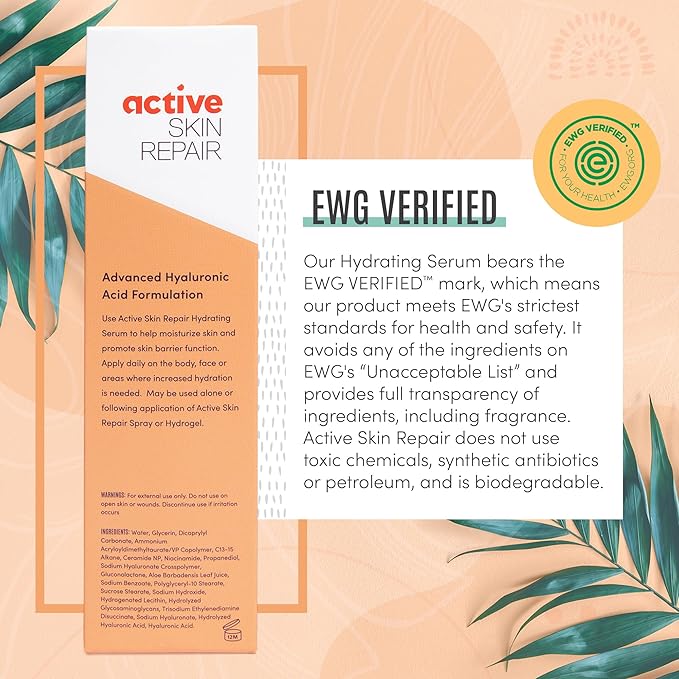 Active Skin Repair Face and Body Hydrating Serum, EWG Certified Hyaluronic Acid for All Skin Types, Dermatologist-Tested Moisturizing Anti-Aging Serum with Ceramides & Niacinamide, 5 fl. oz.-Velvo Beauty