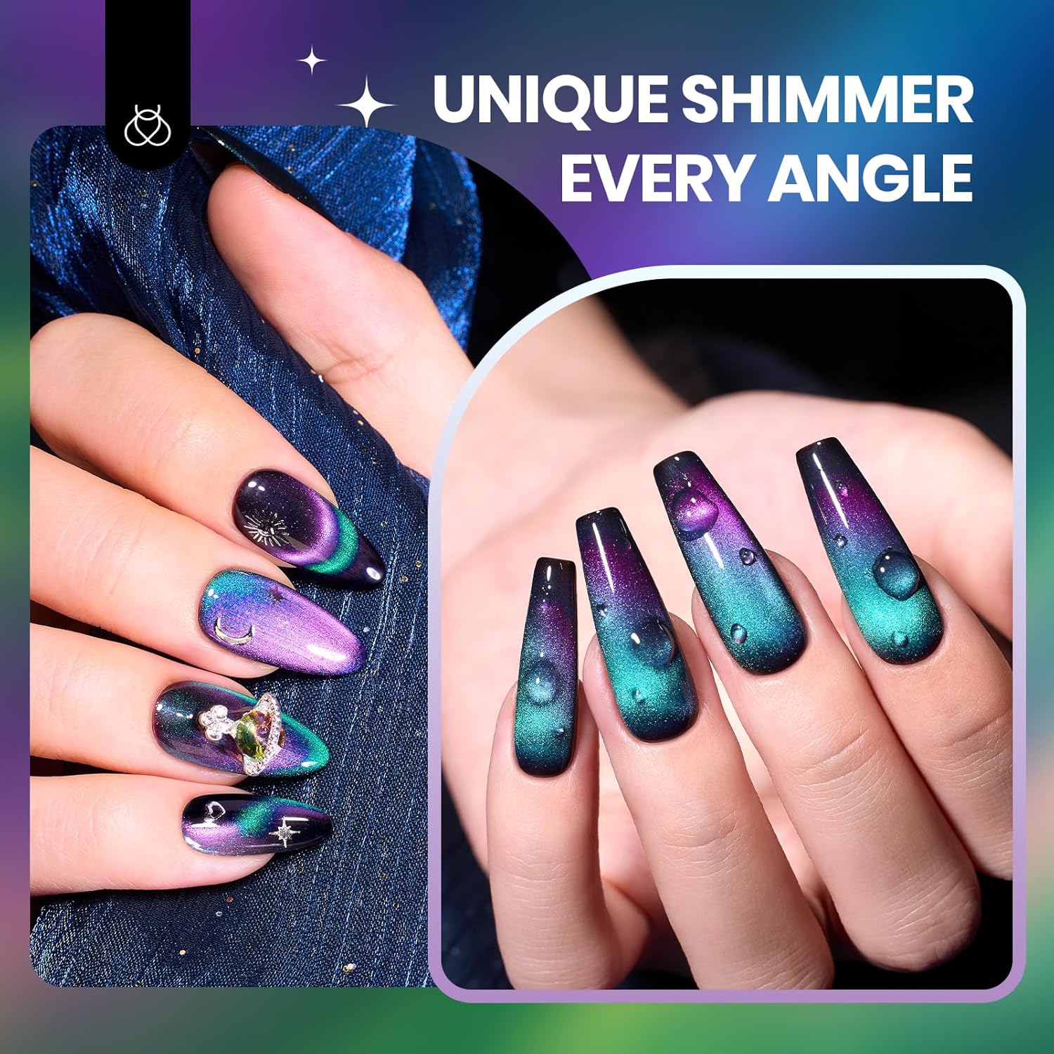 Beetles Cat Eye Gel Nail Polish - 15ML 9D Chameleon Cat Eye Green Purple Double Magic Colors Gel Polish with Magnet Soak Off UV Velvet Gel Galaxy Drift Collection Nail Art Design Gift for Women-Velvo Beauty