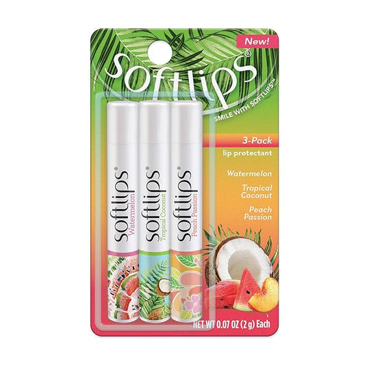 Softlips Spring Tropical Lip Balms 3-Pack - Hydrating Lip Care Set with Watermelon, Tropical Coconut, and Peach Passion Flavors-Velvo Beauty